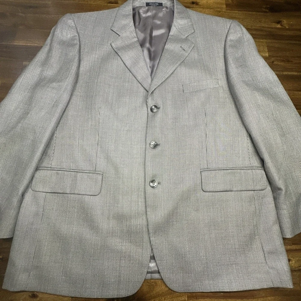 Stafford Mens Blazer Sport Coat 3 Button Casual Jacket 44S Silk Wool Blend Grey‎